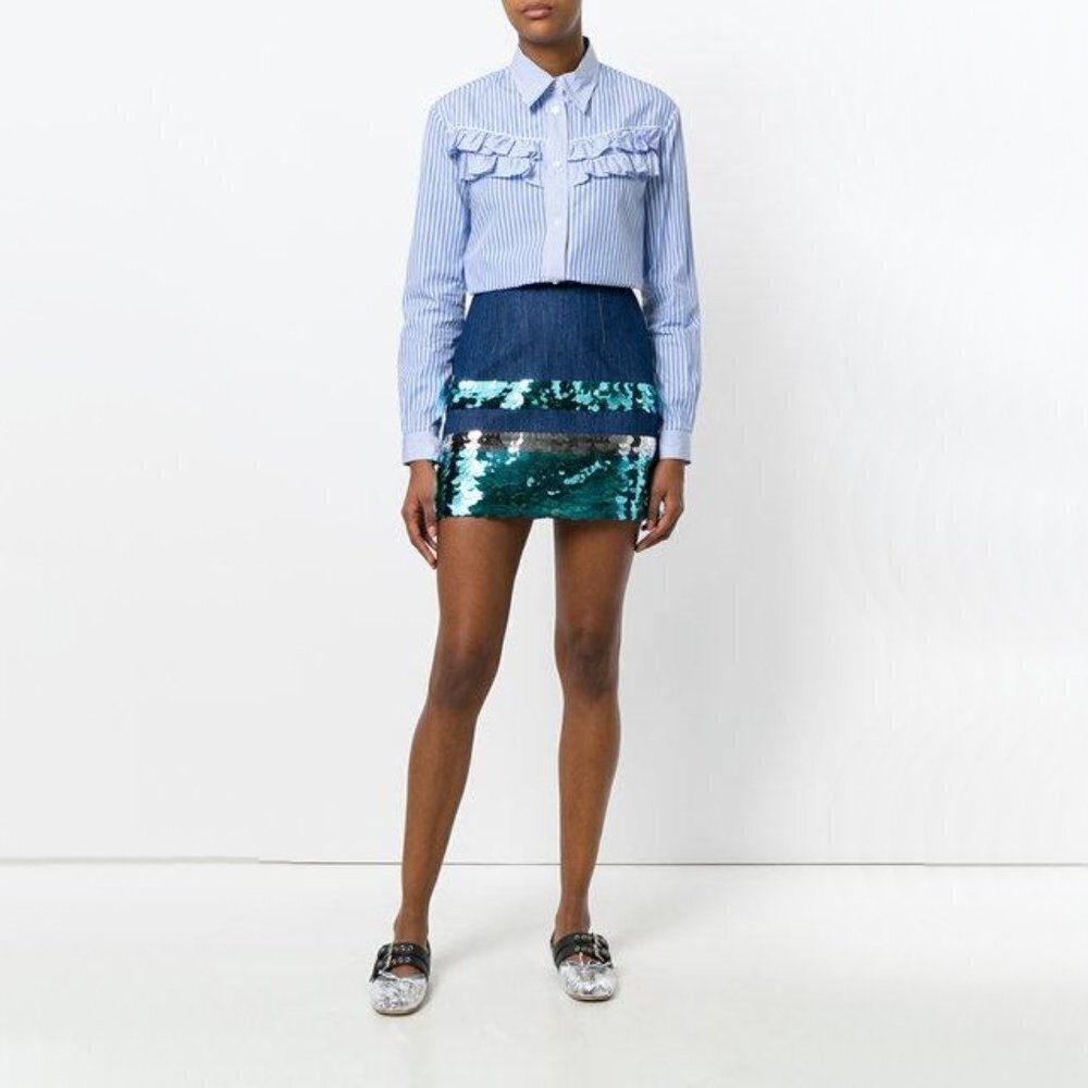NWT Miu Miu orange silver sequin denim mini skirt - Picture 7 of 16